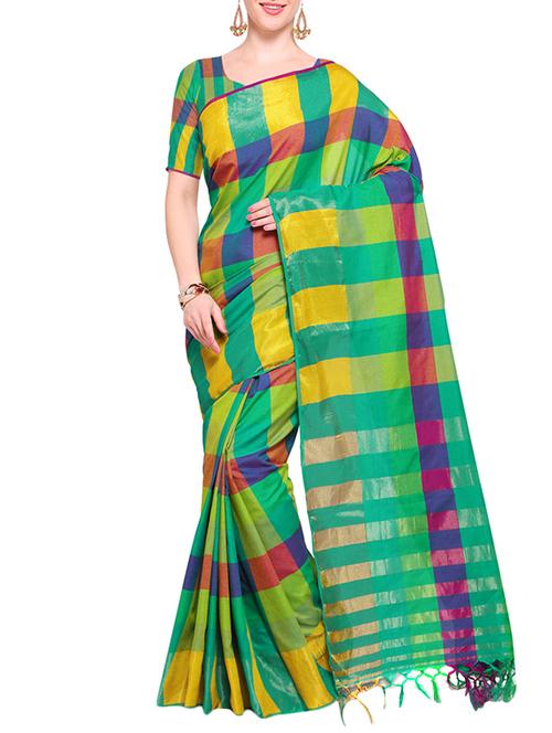 green colored maheshwari saree with blouse - 14925670 - Standard Image - 1