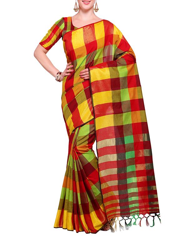 red colored maheshwari saree with blouse - 14925671 - Zoom Image - 1