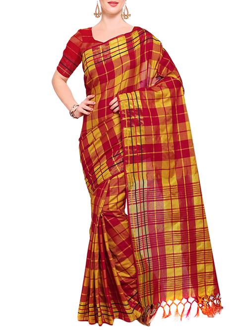 red colored maheshwari saree with blouse - 14925672 - Standard Image - 1