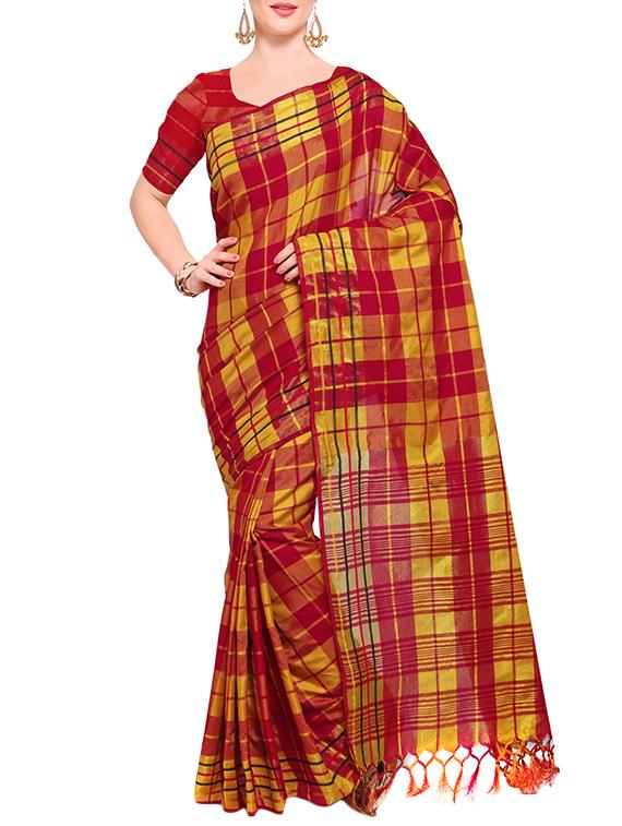 red colored maheshwari saree with blouse - 14925672 - Zoom Image - 1