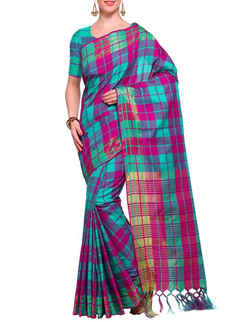 blue maheshwari saree with blouse - 14925673 - Standard Image - 1