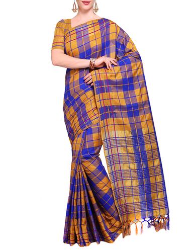 blue colored maheshwari saree with blouse - 14925674 - Very Small Image - 1