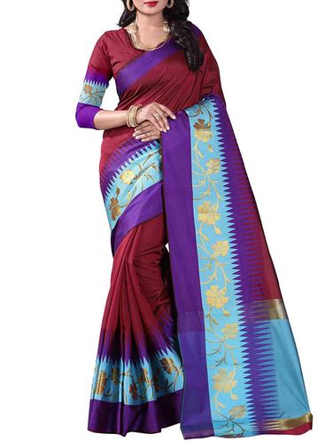 maroon cotton silk bordered saree with blouse - 14925680 - Very Small Image - 1