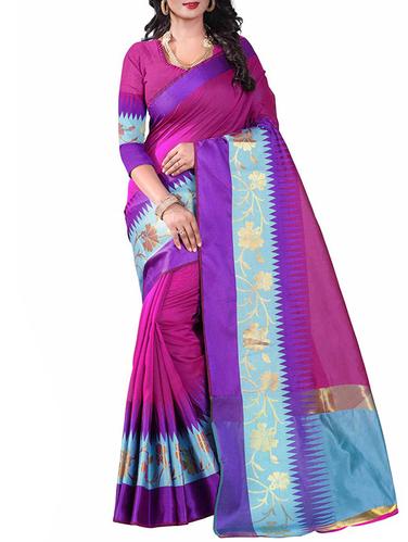 pink cotton silk bordered saree with blouse - 14925682 - Very Small Image - 1