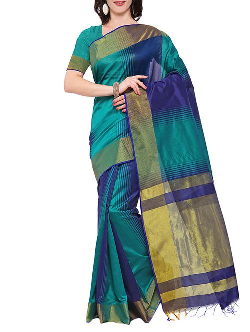 turquoise cotton silk maheshwari saree with blouse - 14925683 - Standard Image - 1