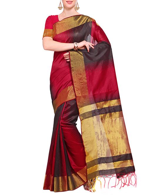 maroon colored maheshwari saree with blouse - 14925684 - Standard Image - 1