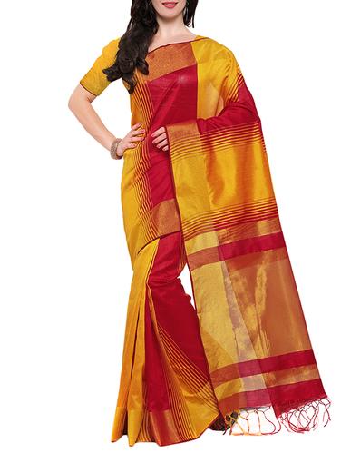 yellow colored maheshwari saree with blouse - 14925685 - Very Small Image - 1