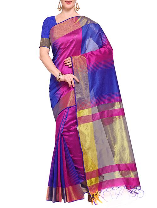 blue colored maheshwari saree with blouse - 14925686 - Standard Image - 1