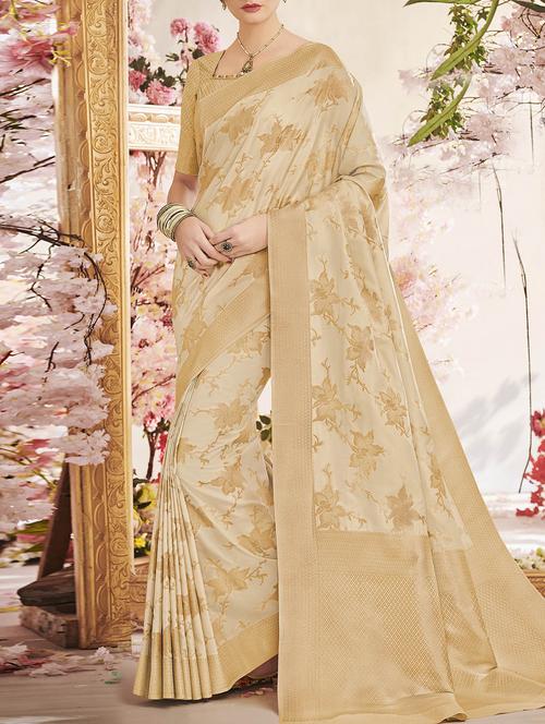 beige banarasi saree with blouse - 14925863 - Standard Image - 1