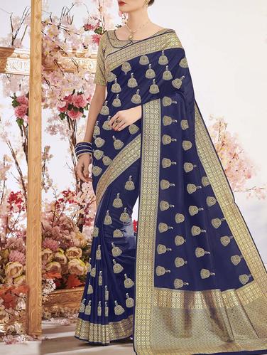 Delicate golden zari banarasi saree with blouse - 14925867 - Very Small Image - 1