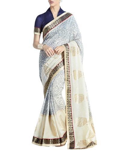Paisley bordered printed saree with blouse - 14925872 - Very Small Image - 1