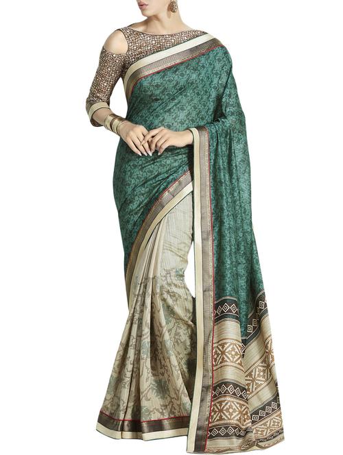 Contrast bordered half and half saree with blouse - 14925873 - Standard Image - 1