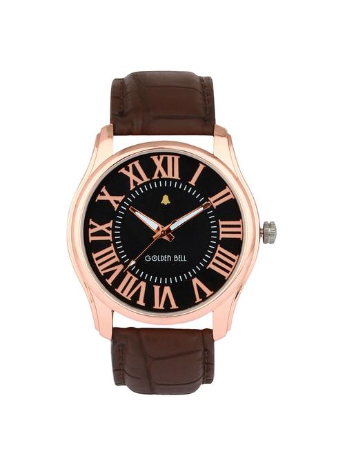 Golden Bell Black Dial Brown Leather Strap Analog Wrist Watch for Men - 14925956 - Standard Image - 1