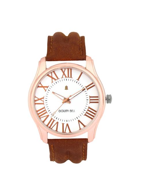 Golden Bell White Dial Brown Leather Strap Analog Wrist Watch - 14925958 - Standard Image - 1