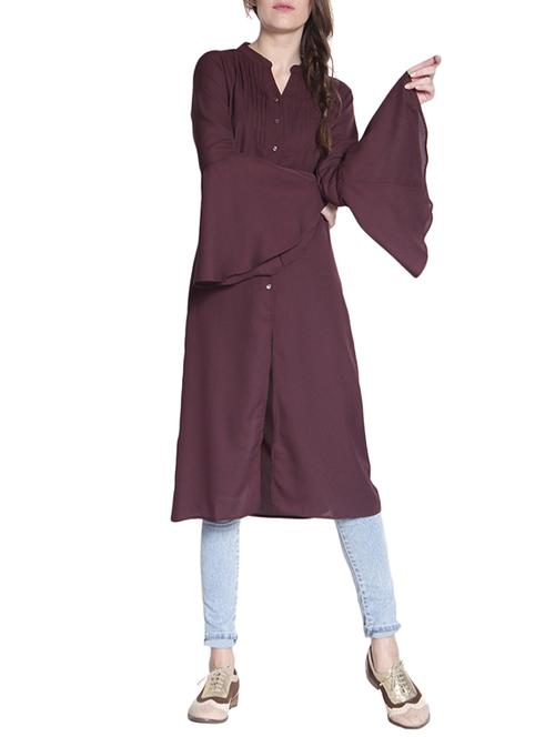 Purple crepe solid kurta - 14925985 - Standard Image - 1
