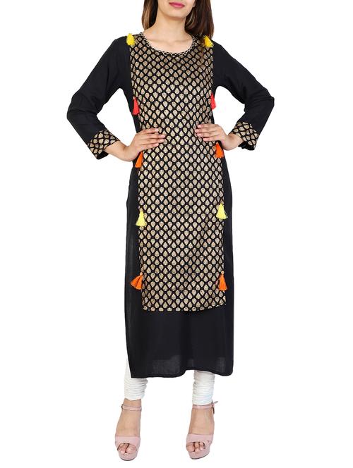 black rayon straight kurta - 14926004 - Standard Image - 1