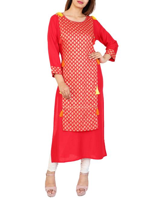 red rayon straight kurta - 14926005 - Standard Image - 1