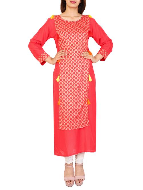 red rayon straight kurta - 14926006 - Standard Image - 1
