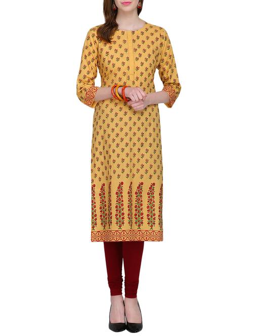 yellow cotton hand block printed kurta - 14926482 - Standard Image - 1