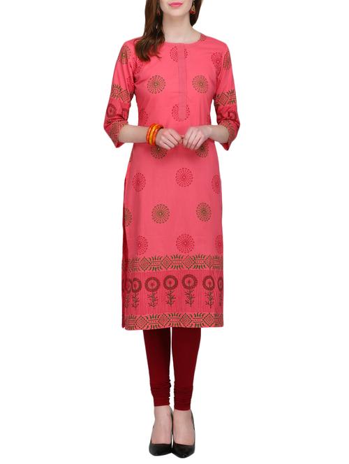 kaanchie nanggia peach cotton straight kurta - 14926561 - Standard Image - 1
