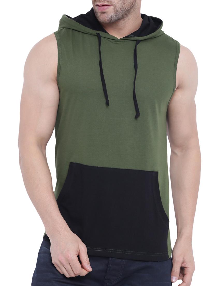 olive green cotton color block t-shirt - 14926571 - Zoom Image - 1