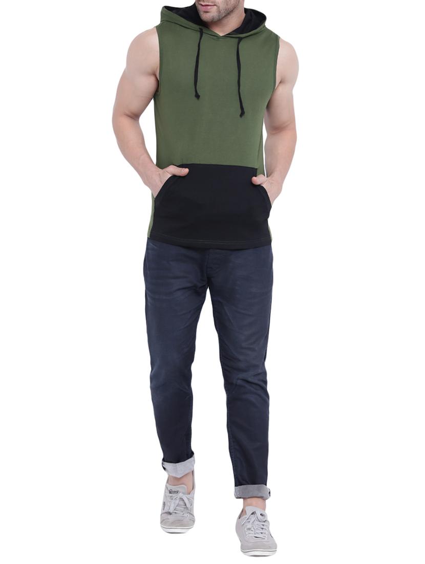 olive green cotton color block t-shirt - 14926571 - Zoom Image - 4