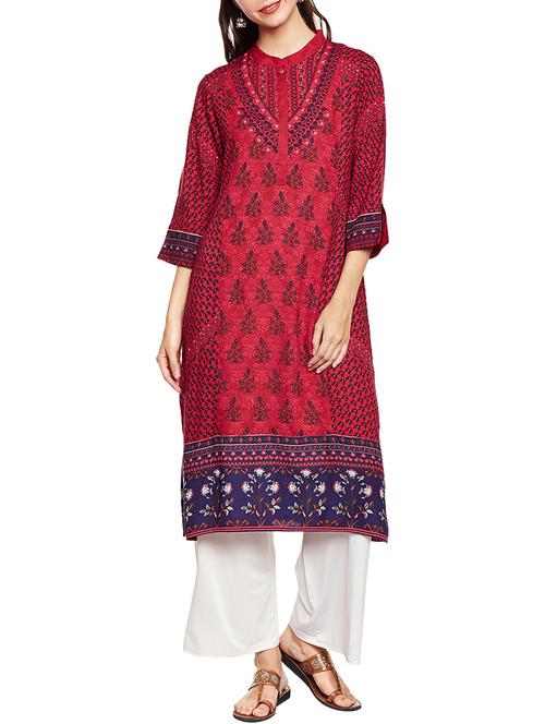 red rayon straight kurta - 14926581 - Standard Image - 1