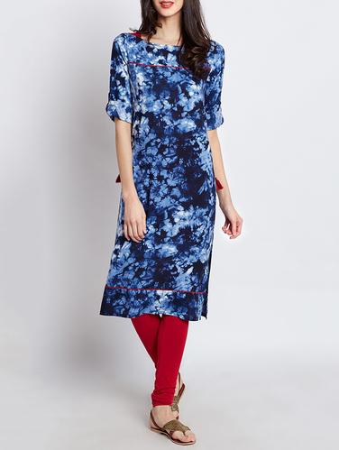 blue rayon straight kurta - 14926583 - Very Small Image - 1