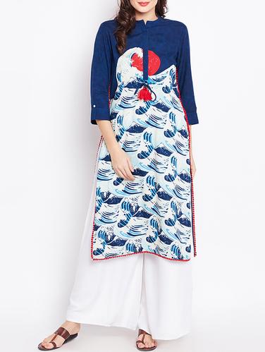 blue rayon straight kurta - 14926587 - Very Small Image - 1