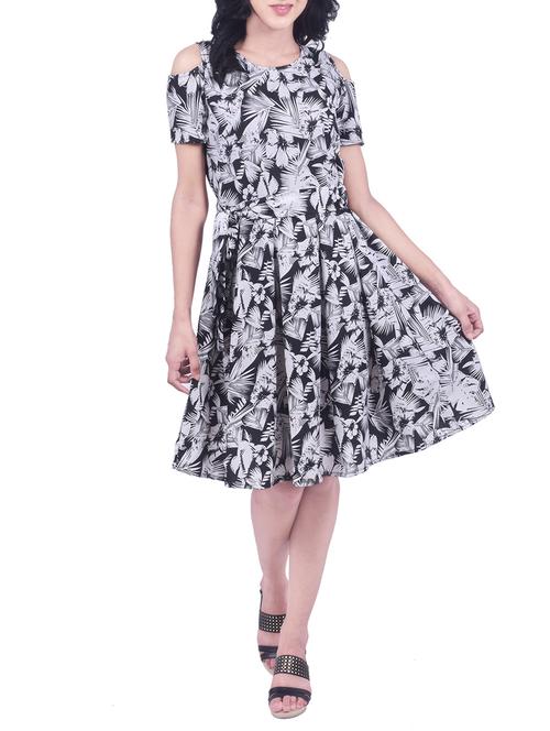 black printed fit & flare dress - 14926589 - Very Small Image - 1
