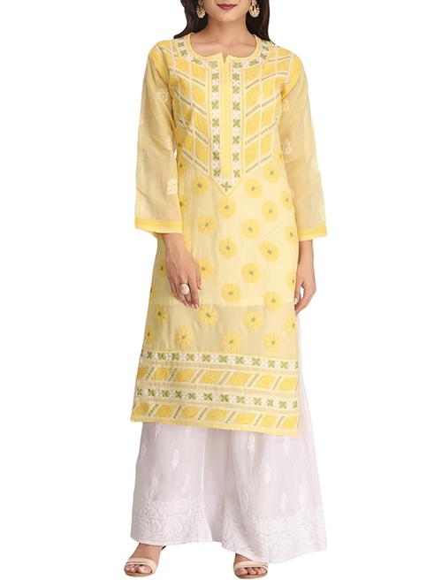 ada yellow cotton straight kurta - 14926670 - Standard Image - 1