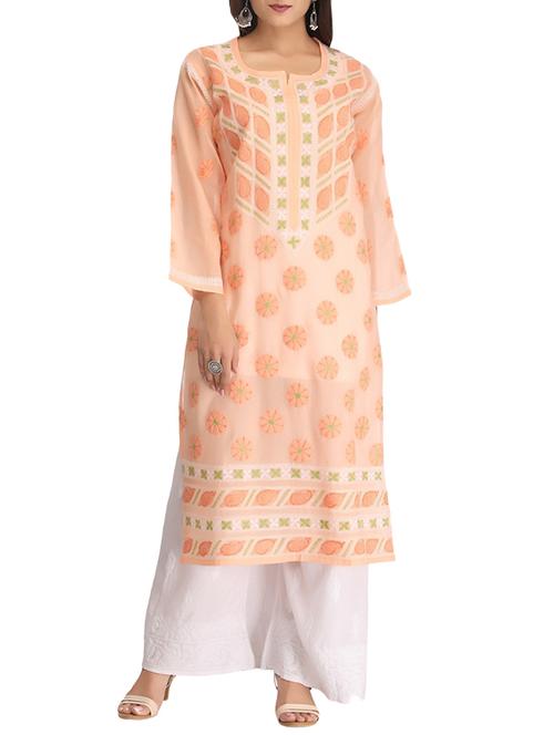 ada peach cotton straight kurta - 14926671 - Standard Image - 1