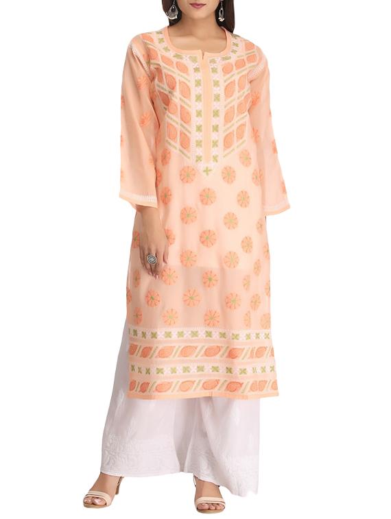 ada peach cotton straight kurta - 14926671 - Zoom Image - 1