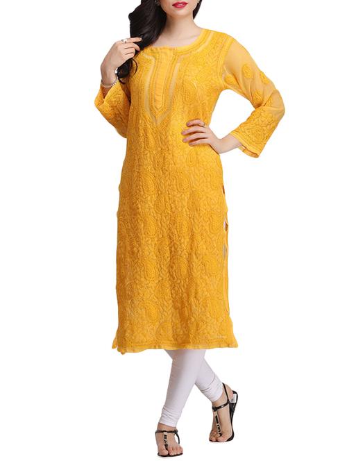 ada yellow georgette straight kurta - 14926675 - Standard Image - 1