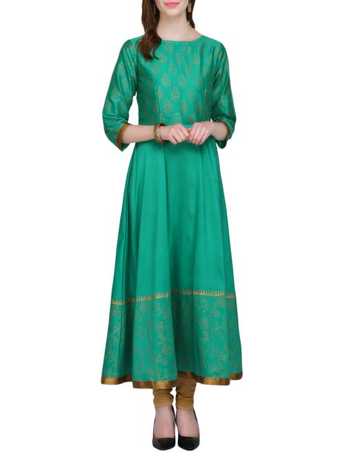 KAANCHIE NANGGIA green cotton blend flared kurta - 14926703 - Standard Image - 1