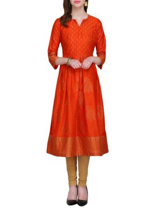 KAANCHIE NANGGIA orange cotton blend flared kurta - 14926704 - Standard Image - 1