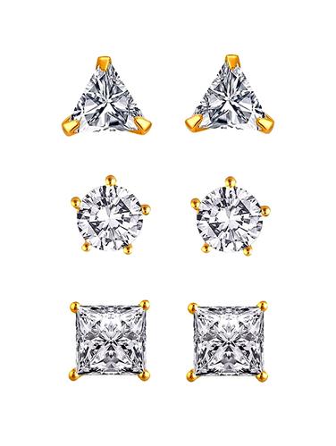 golden colored brass combo earrings - 14926768 - Very Small Image - 1