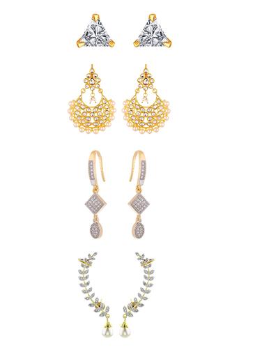 golden colored brass drop (set of 4) earrings - 14926786 - Very Small Image - 1