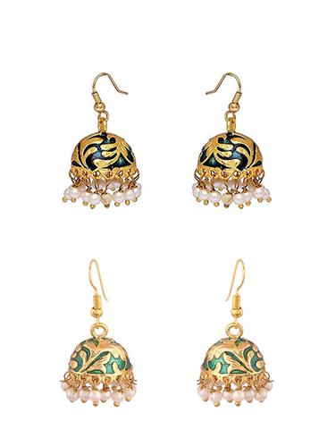 multi colored brass combo earrings - 14926825 - Very Small Image - 1