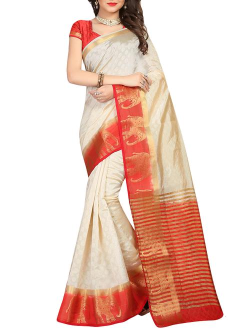 cream raw silk woven saree with blouse - 14928344 - Standard Image - 1