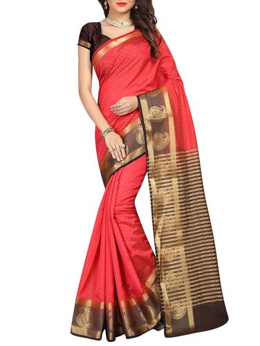 red raw silk woven saree with blouse - 14928347 - Very Small Image - 1
