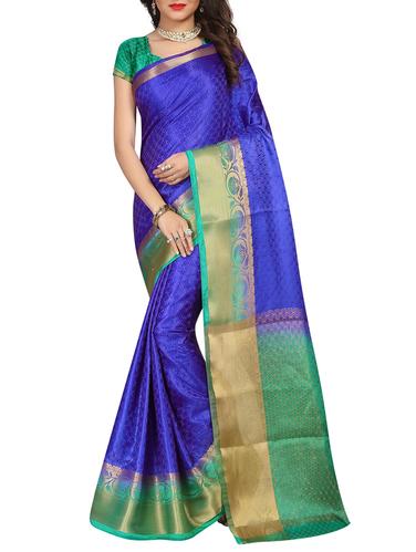 blue raw silk woven saree with blouse - 14928350 - Very Small Image - 1