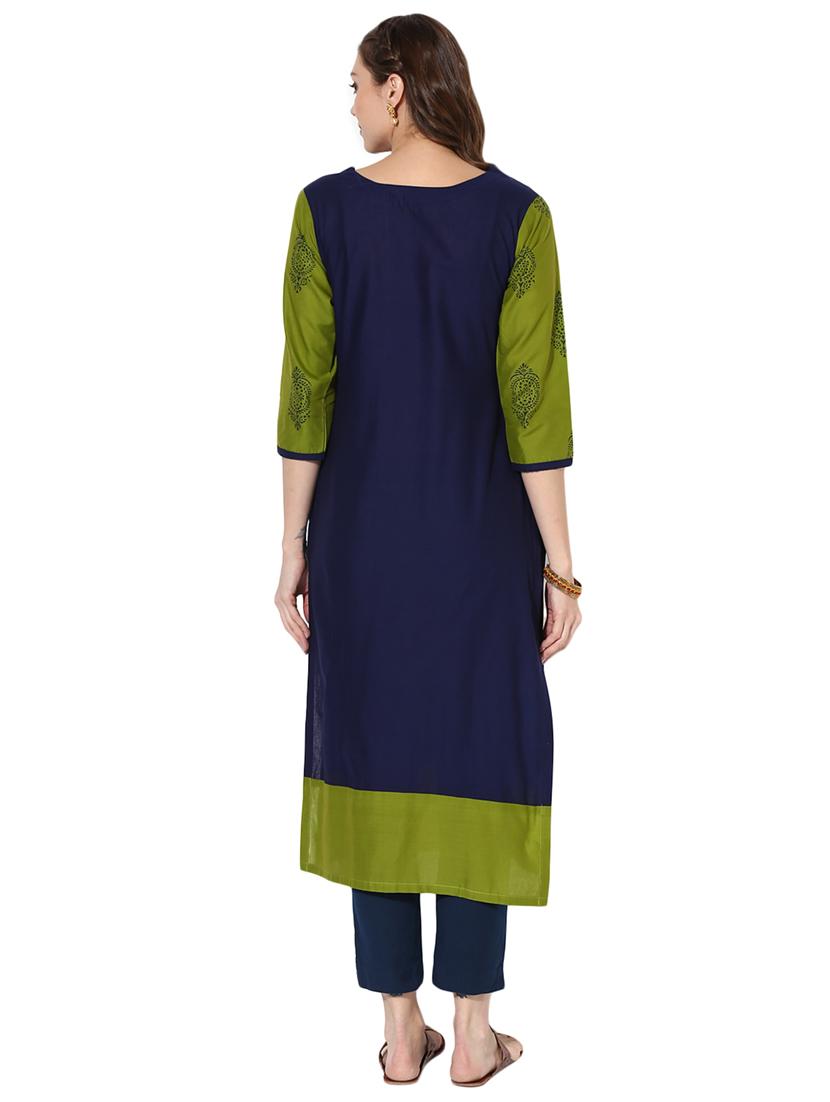 blue georgette straight kurta - 14929013 - Zoom Image - 3