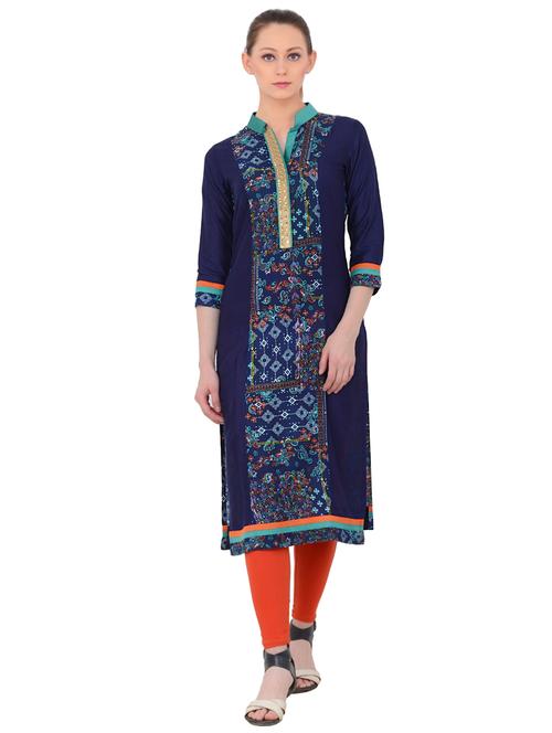 blue rayon straight kurta - 14929063 - Standard Image - 1