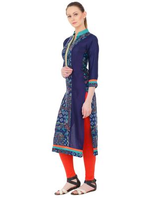blue rayon straight kurta - 14929063 - Standard Image - 2