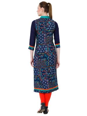 blue rayon straight kurta - 14929063 - Standard Image - 3
