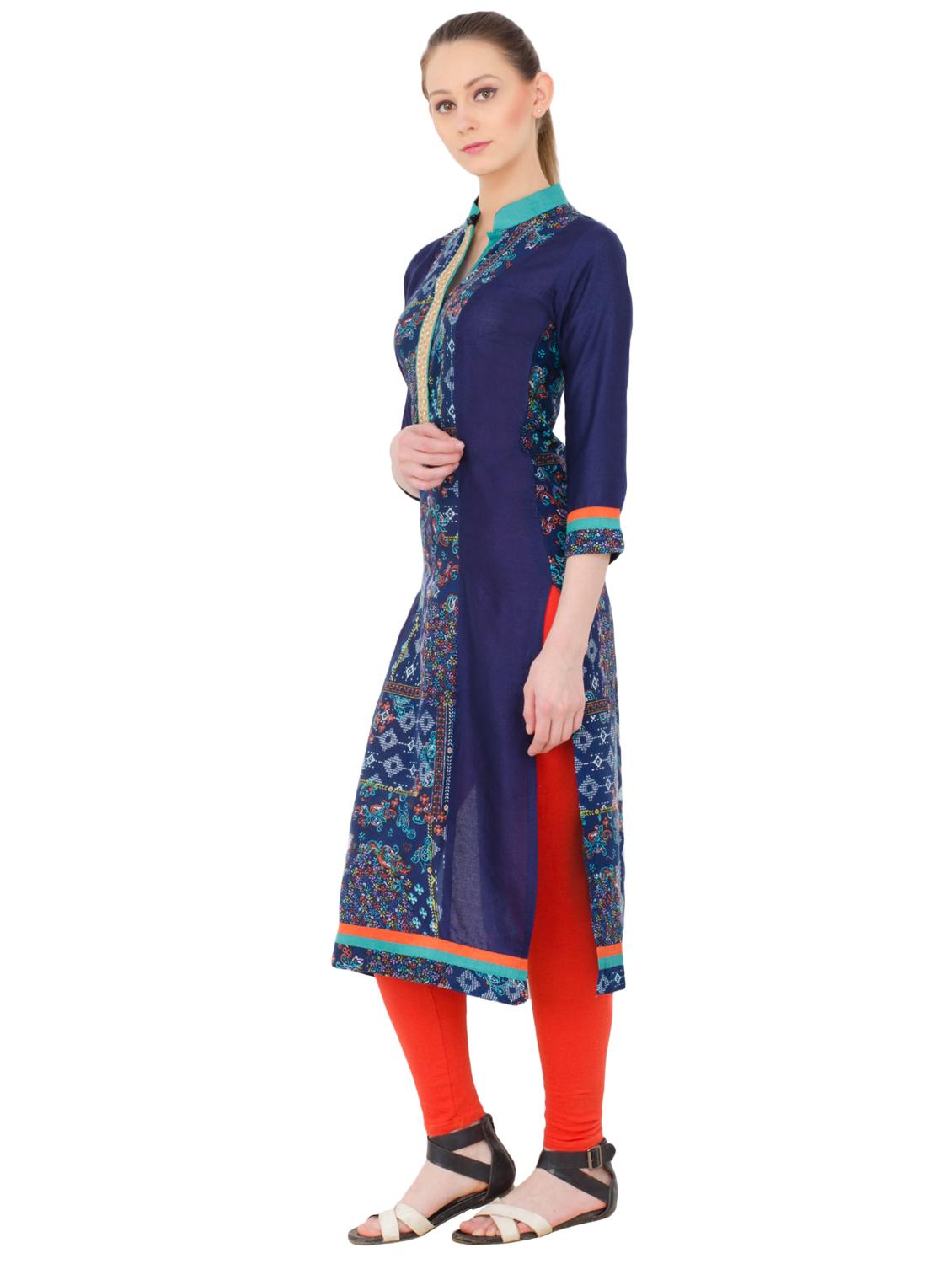 blue rayon straight kurta - 14929063 - Zoom Image - 2