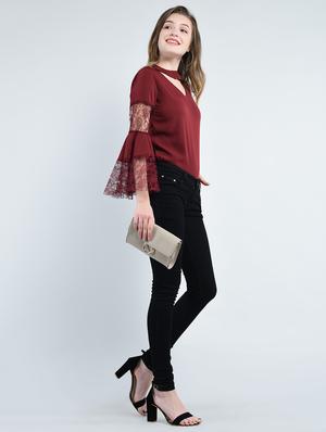 mesh panel bell sleeved top - 14929077 - Standard Image - 4
