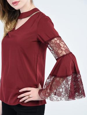 mesh panel bell sleeved top - 14929077 - Standard Image - 5
