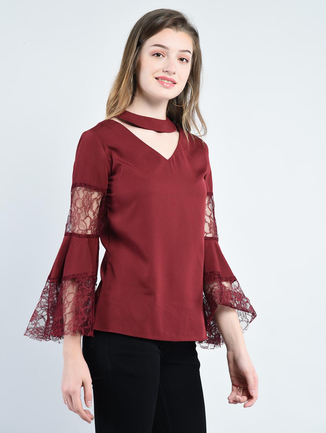 mesh panel bell sleeved top - 14929077 - Zoom Image - 2